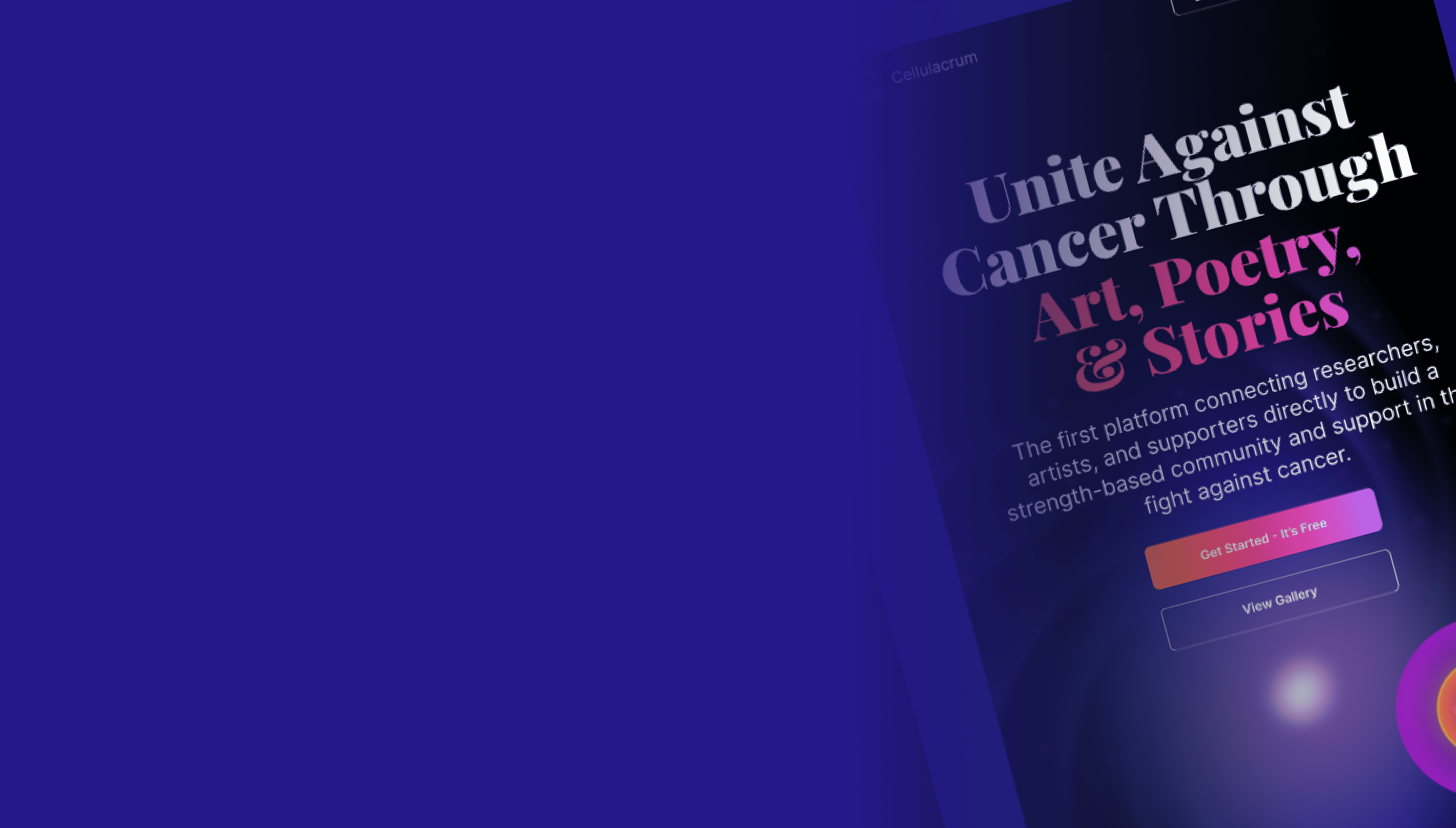 Cellulacrum Cancer Community Platform Landing Page