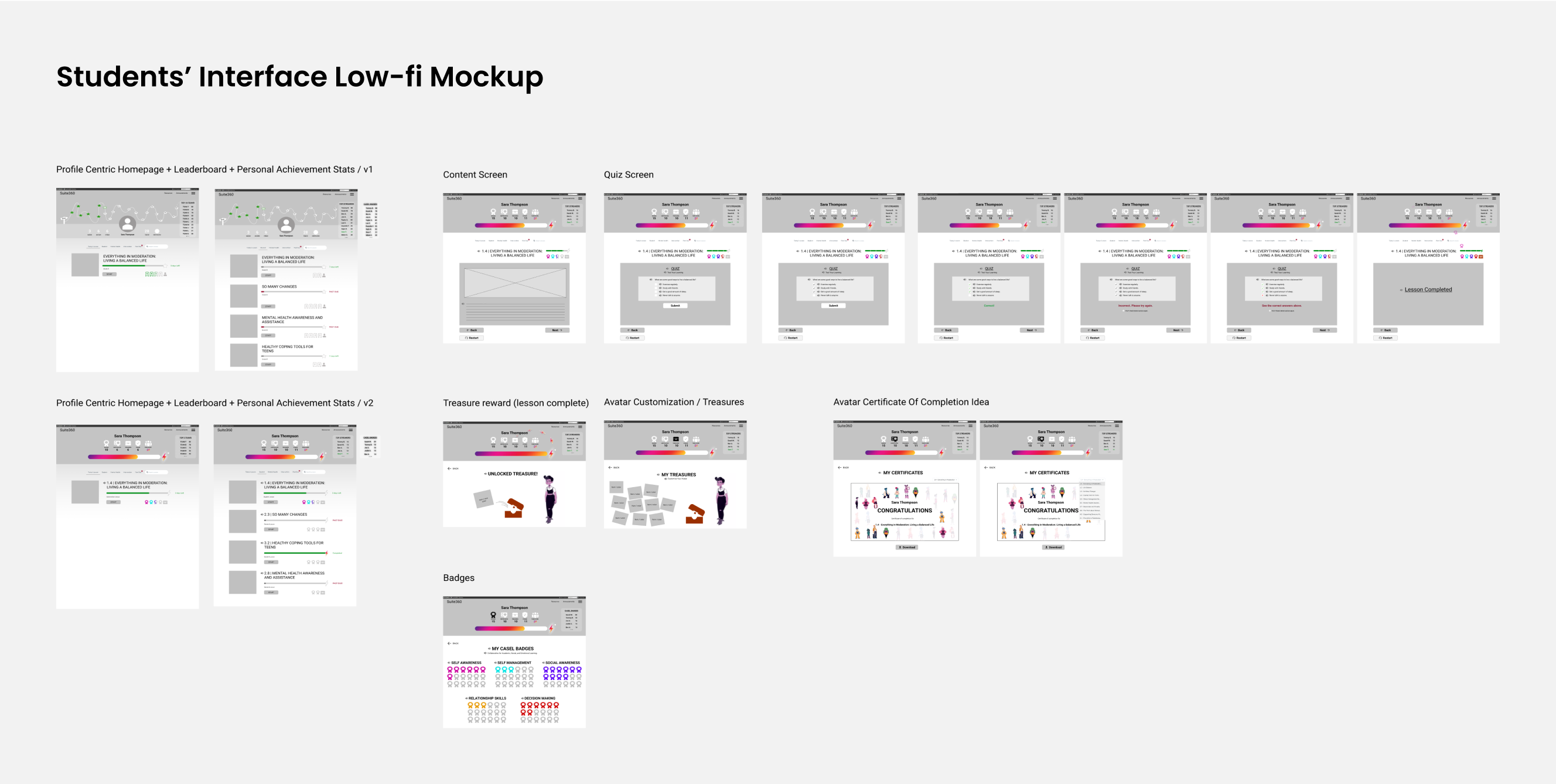 Low fidelity student wireframes
