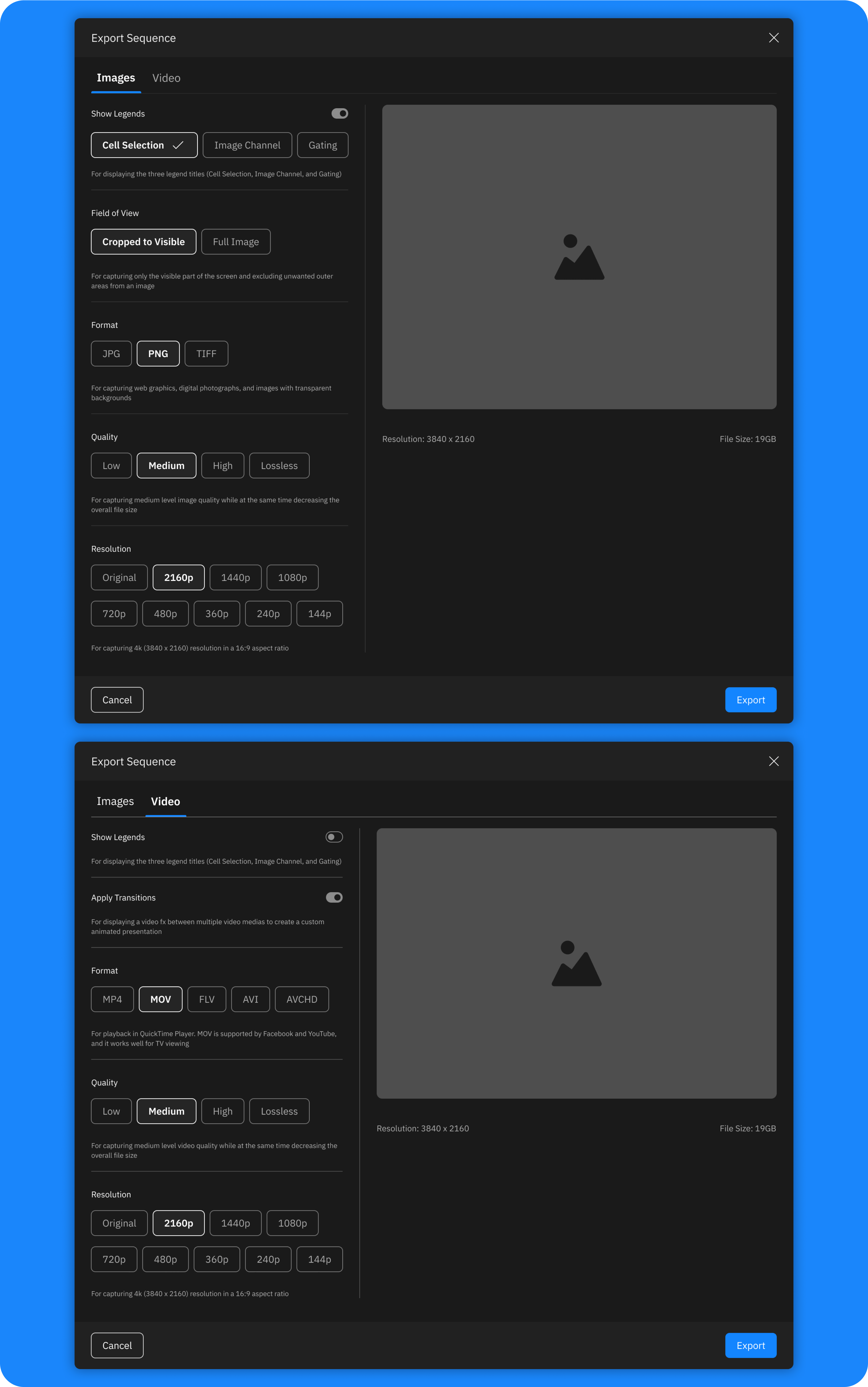 Export sequencer media settings