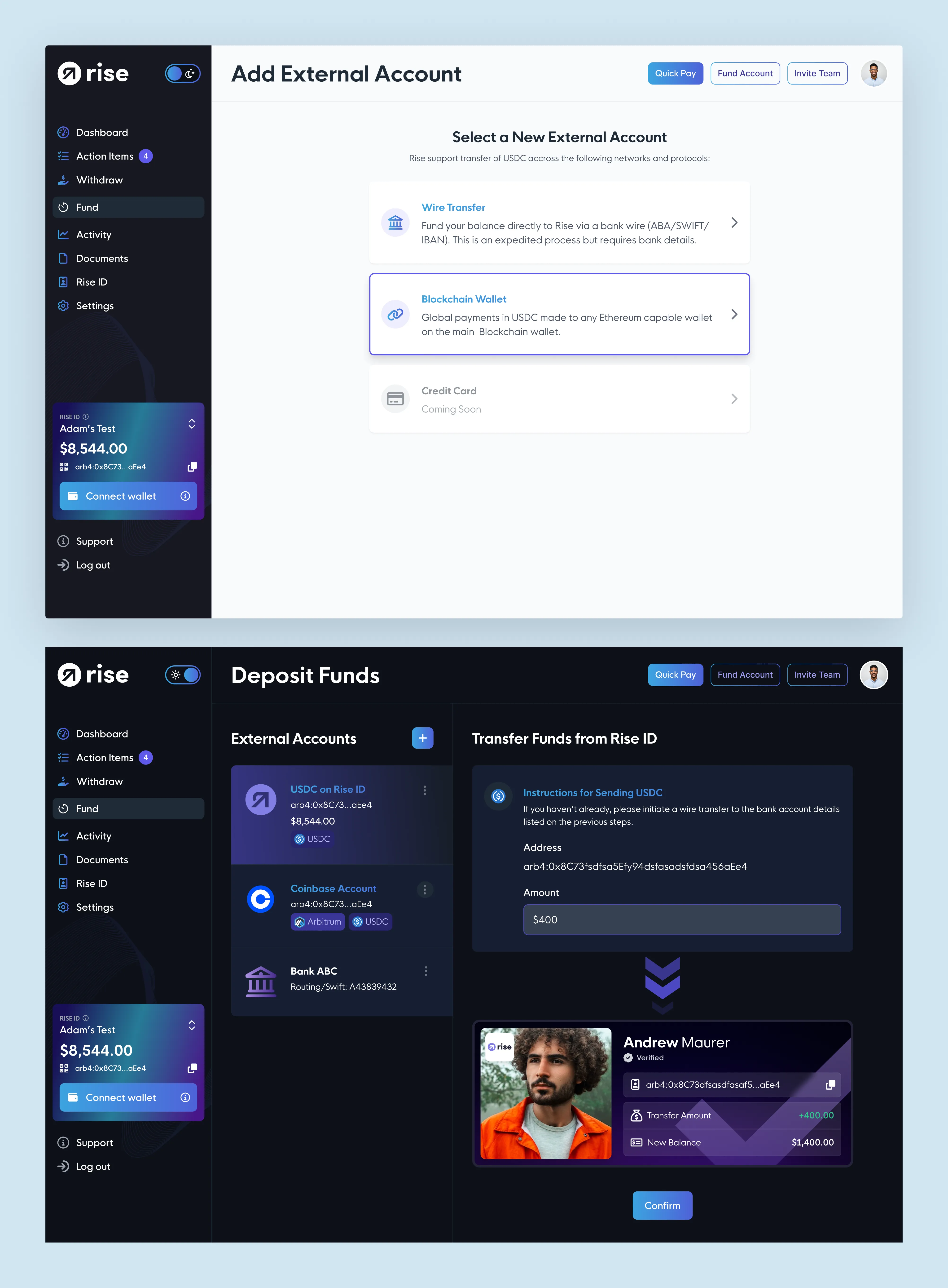 Funding popup and desktop