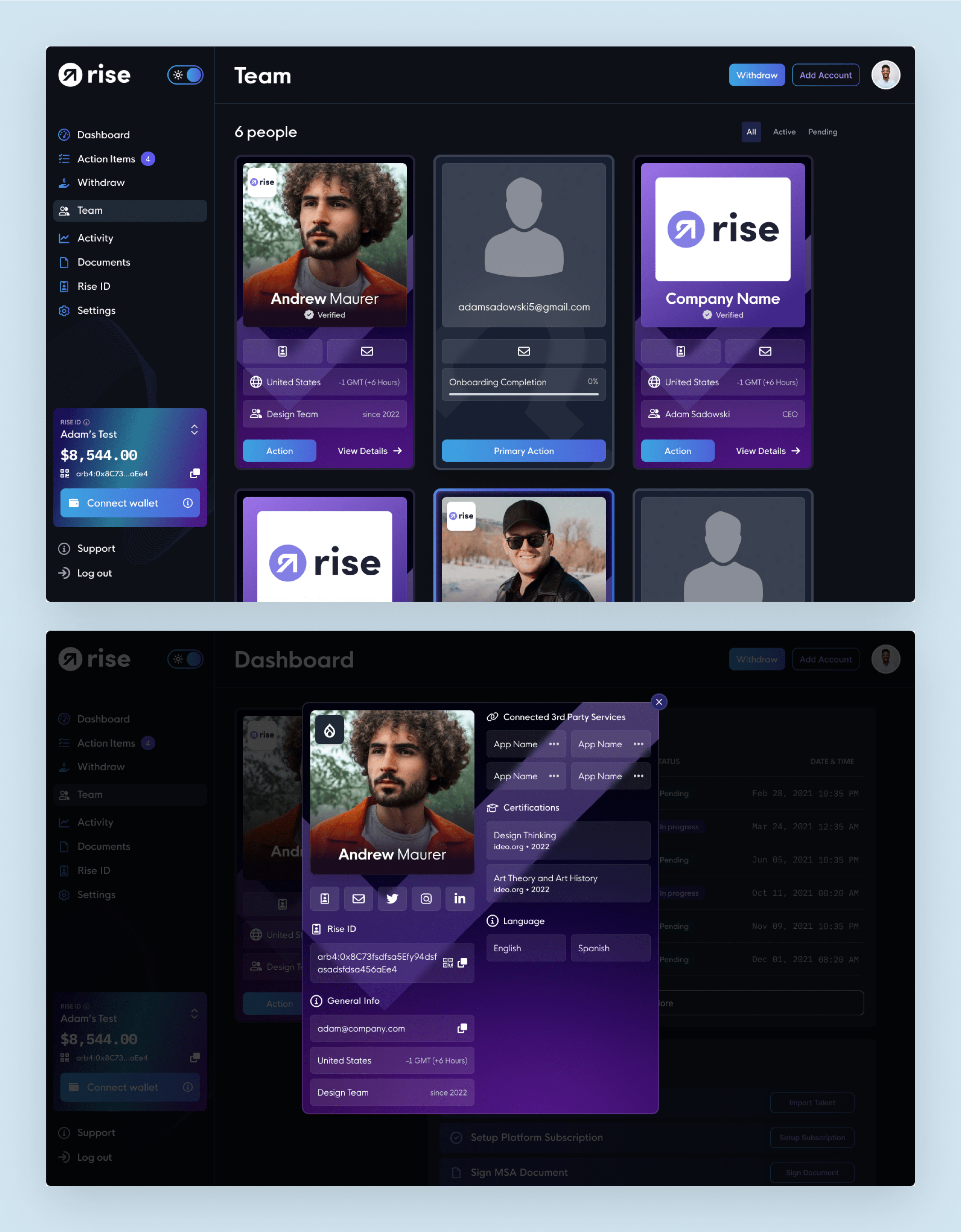 Rise ID popup and desktop