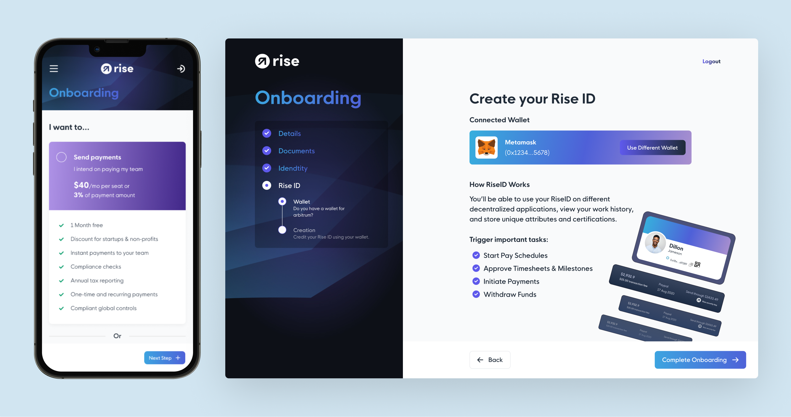 Onboarding mobile and desktop