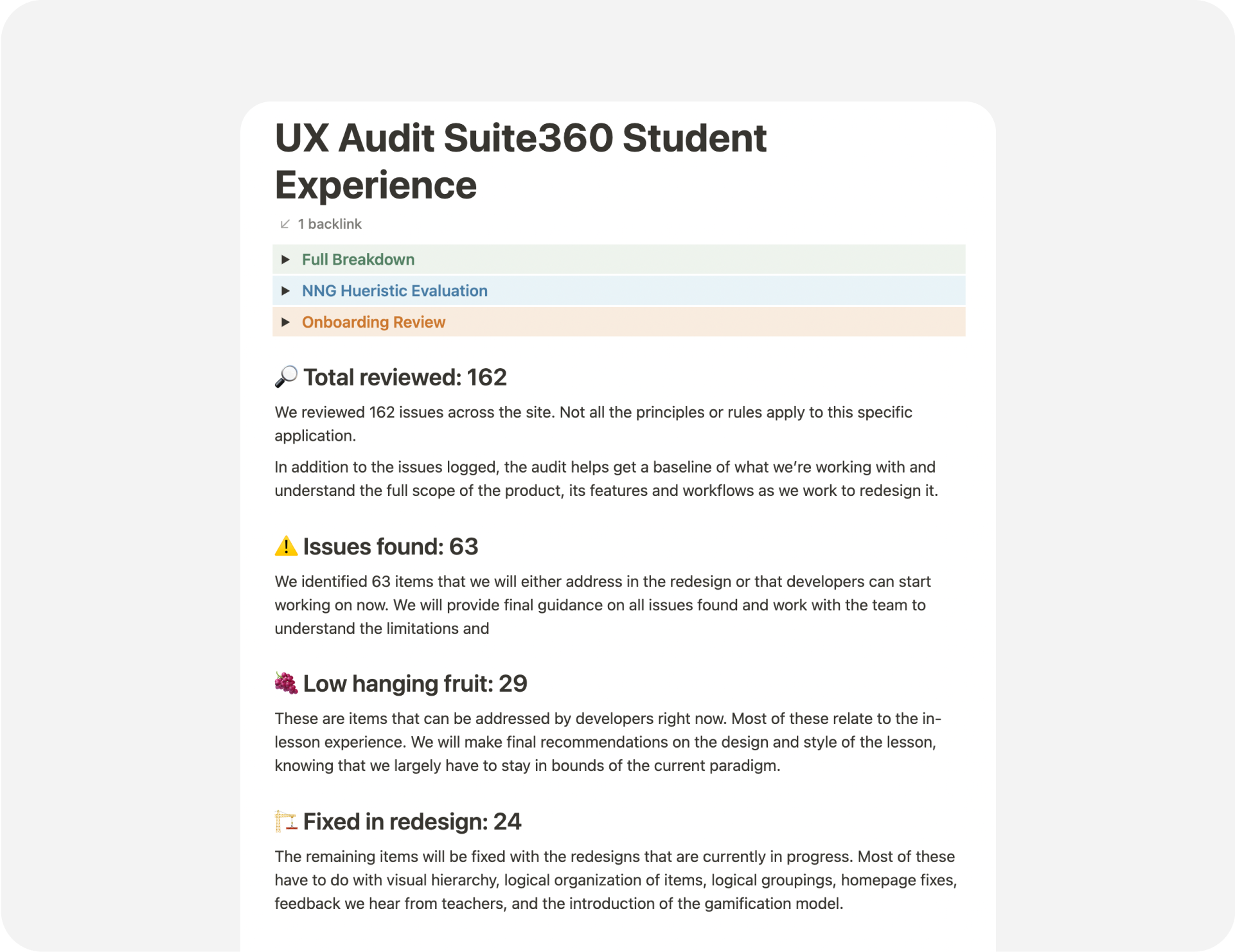 UX Audit results
